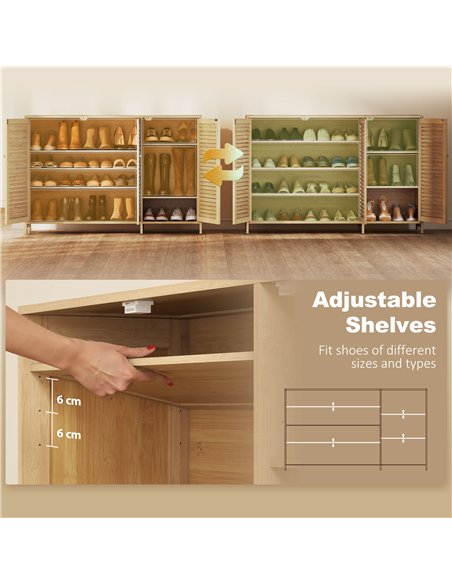 HOMCOM Bamboo Shoe Cabinet with Louvered Doors, 18 Pairs Shoe Storage Cabinet with Adjustable Shelves for Hallway, Natural - pic 190782 | FastDaddyshop