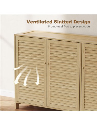 HOMCOM Bamboo Shoe Cabinet with Louvered Doors, 18 Pairs Shoe Storage Cabinet with Adjustable Shelves for Hallway, Natural