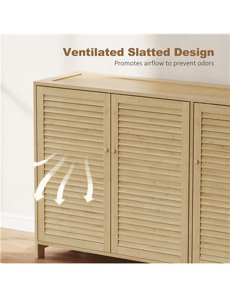 HOMCOM Bamboo Shoe Cabinet with Louvered Doors, 18 Pairs Shoe Storage Cabinet with Adjustable Shelves for Hallway, Natural - pic 190783 | FastDaddyshop
