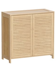 HOMCOM Bamboo Shoe Cabinet with Louvered Doors, 14 Pairs Shoe Storage Cabinet with Adjustable Shelves for Hallway, Natural