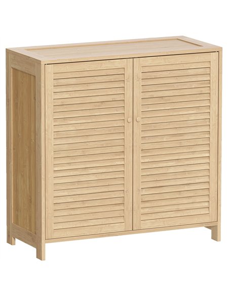 HOMCOM Bamboo Shoe Cabinet with Louvered Doors, 14 Pairs Shoe Storage Cabinet with Adjustable Shelves for Hallway, Natural - pic 190786 | FastDaddyshop