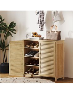 HOMCOM Bamboo Shoe Cabinet with Louvered Doors, 14 Pairs Shoe Storage Cabinet with Adjustable Shelves for Hallway, Natural 2