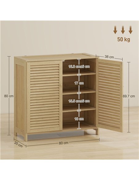HOMCOM Bamboo Shoe Cabinet with Louvered Doors, 14 Pairs Shoe Storage Cabinet with Adjustable Shelves for Hallway, Natural - pic 190788 | FastDaddyshop