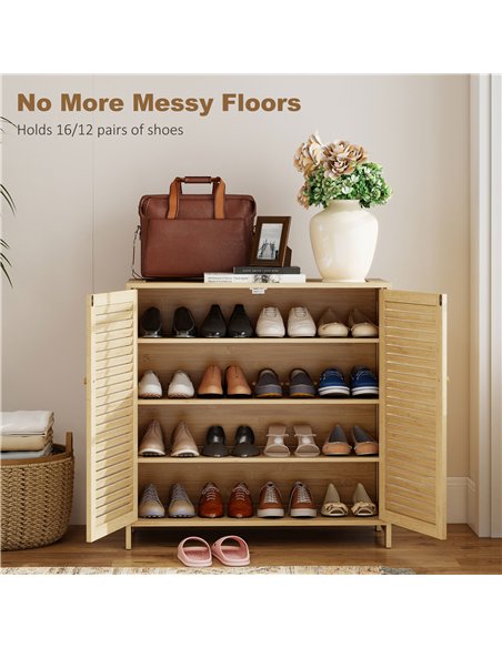 HOMCOM Bamboo Shoe Cabinet with Louvered Doors, 14 Pairs Shoe Storage Cabinet with Adjustable Shelves for Hallway, Natural - pic 190789 | FastDaddyshop