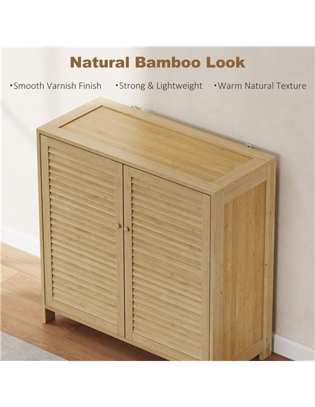 HOMCOM Bamboo Shoe Cabinet with Louvered Doors, 14 Pairs Shoe Storage Cabinet with Adjustable Shelves for Hallway, Natural - pic 190790 | FastDaddyshop