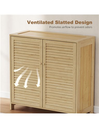 HOMCOM Bamboo Shoe Cabinet with Louvered Doors, 14 Pairs Shoe Storage Cabinet with Adjustable Shelves for Hallway, Natural