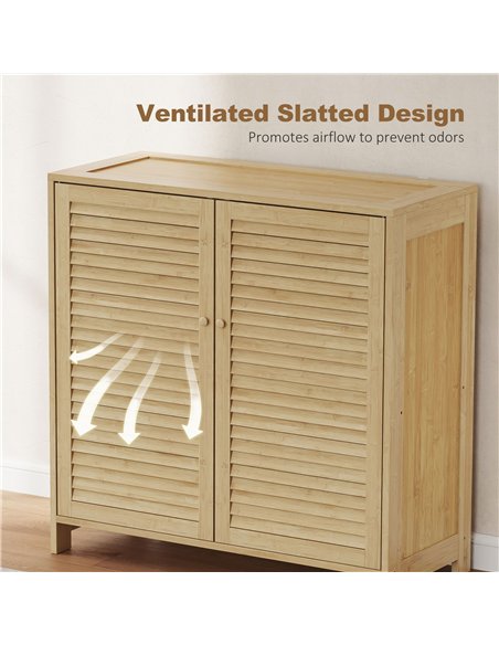 HOMCOM Bamboo Shoe Cabinet with Louvered Doors, 14 Pairs Shoe Storage Cabinet with Adjustable Shelves for Hallway, Natural - pic 190792 | FastDaddyshop