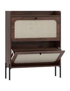 HOMCOM Shoe Cabinet with 2 Flip Drawers, Boho Narrow Shoe Storage Cabinet, Dark Brown