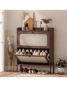 HOMCOM Shoe Cabinet with 2 Flip Drawers, Boho Narrow Shoe Storage Cabinet, Dark Brown 2