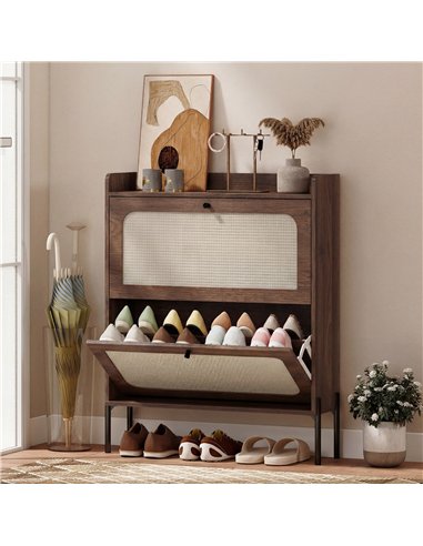 HOMCOM Shoe Cabinet with 2 Flip Drawers, Boho Narrow Shoe Storage Cabinet, Dark Brown