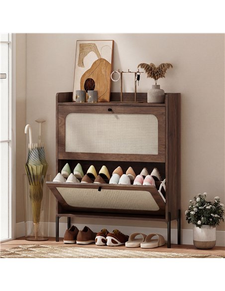 HOMCOM Shoe Cabinet with 2 Flip Drawers, Boho Narrow Shoe Storage Cabinet, Dark Brown - pic 190796 | FastDaddyshop