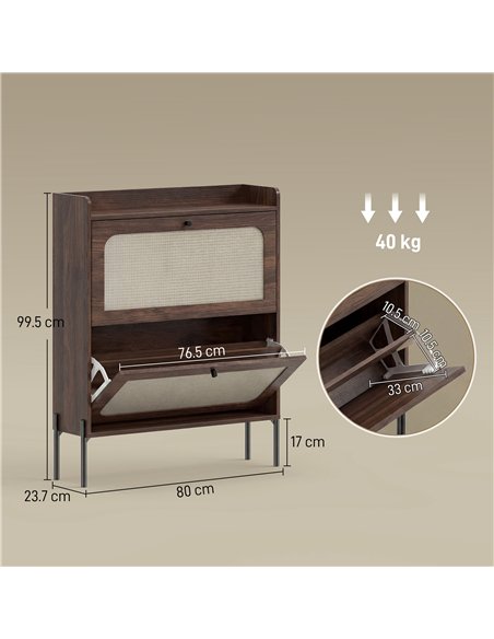 HOMCOM Shoe Cabinet with 2 Flip Drawers, Boho Narrow Shoe Storage Cabinet, Dark Brown - pic 190797 | FastDaddyshop