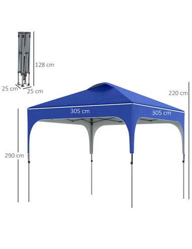 Outsunny 3x3M Pop Up Gazebo, with Carry Bag and 4 Leg Weight Bags, Blue
