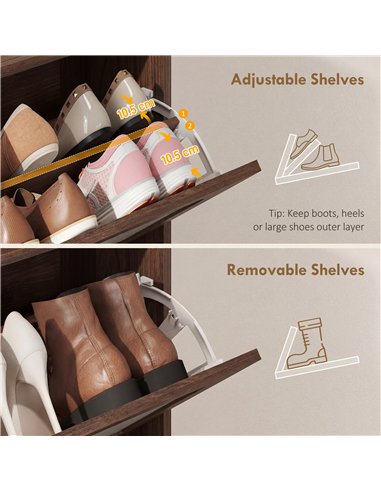HOMCOM Shoe Cabinet with 2 Flip Drawers, Boho Narrow Shoe Storage Cabinet, Dark Brown