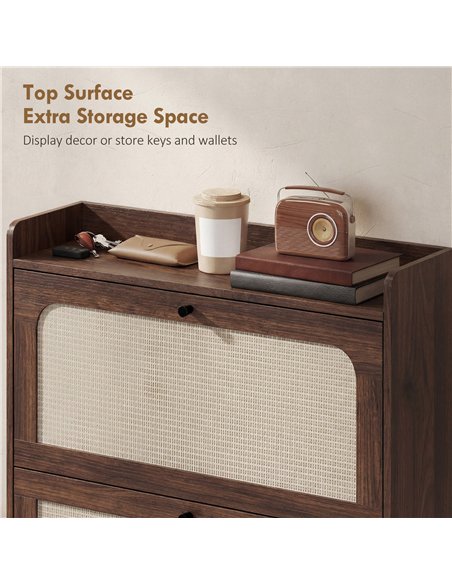 HOMCOM Shoe Cabinet with 2 Flip Drawers, Boho Narrow Shoe Storage Cabinet, Dark Brown - pic 190801 | FastDaddyshop