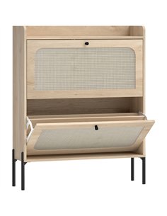 HOMCOM Shoe Cabinet with 2 Flip Drawers, Boho Narrow Shoe Storage Cabinet, Oak