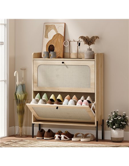 HOMCOM Shoe Cabinet with 2 Flip Drawers, Boho Narrow Shoe Storage Cabinet, Oak - pic 190805 | FastDaddyshop