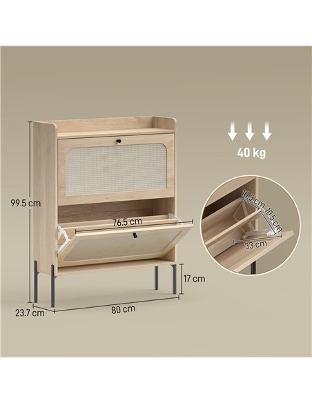 HOMCOM Shoe Cabinet with 2 Flip Drawers, Boho Narrow Shoe Storage Cabinet, Oak - pic 190806 | FastDaddyshop