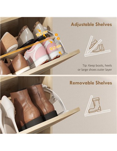 HOMCOM Shoe Cabinet with 2 Flip Drawers, Boho Narrow Shoe Storage Cabinet, Oak