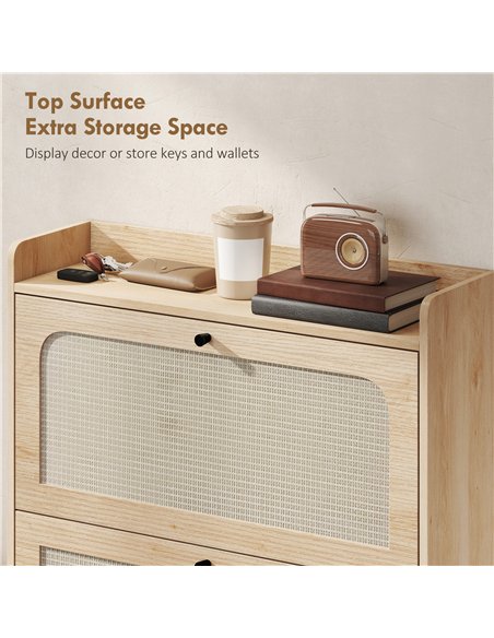 HOMCOM Shoe Cabinet with 2 Flip Drawers, Boho Narrow Shoe Storage Cabinet, Oak - pic 190810 | FastDaddyshop