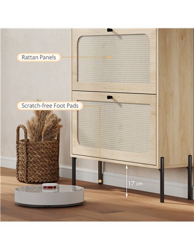 HOMCOM Shoe Cabinet with 2 Flip Drawers, Boho Narrow Shoe Storage Cabinet, Oak