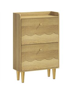 HOMCOM Narrow Shoe Cabinet, Modern Shoe Storage Cabinet with 2 Flip Drawers, Oak