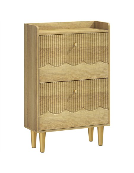 HOMCOM Narrow Shoe Cabinet, Modern Shoe Storage Cabinet with 2 Flip Drawers, Oak - pic 190813 | FastDaddyshop