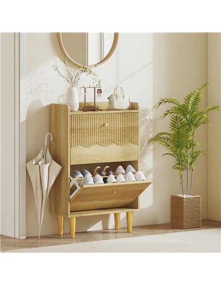 HOMCOM Narrow Shoe Cabinet, Modern Shoe Storage Cabinet with 2 Flip Drawers, Oak - pic 190814 | FastDaddyshop