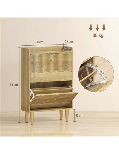 HOMCOM Narrow Shoe Cabinet, Modern Shoe Storage Cabinet with 2 Flip Drawers, Oak - pic 190815 | FastDaddyshop