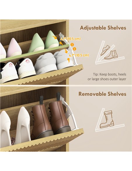 HOMCOM Narrow Shoe Cabinet, Modern Shoe Storage Cabinet with 2 Flip Drawers, Oak - pic 190818 | FastDaddyshop