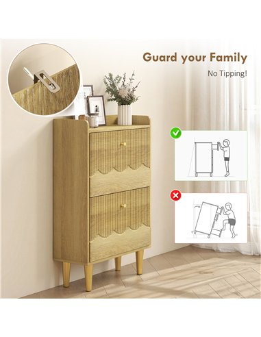 HOMCOM Narrow Shoe Cabinet, Modern Shoe Storage Cabinet with 2 Flip Drawers, Oak