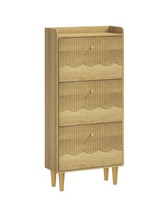 HOMCOM Narrow Shoe Cabinet, Modern Shoe Storage Cabinet with 3 Flip Drawers, Oak