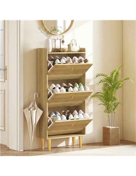 HOMCOM Narrow Shoe Cabinet, Modern Shoe Storage Cabinet with 3 Flip Drawers, Oak - pic 190823 | FastDaddyshop