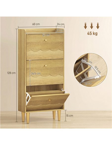 HOMCOM Narrow Shoe Cabinet, Modern Shoe Storage Cabinet with 3 Flip Drawers, Oak - pic 190824 | FastDaddyshop