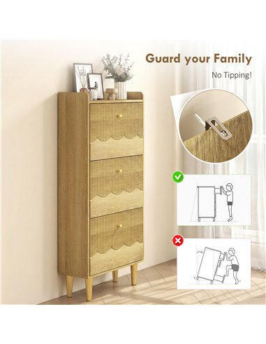 HOMCOM Narrow Shoe Cabinet, Modern Shoe Storage Cabinet with 3 Flip Drawers, Oak