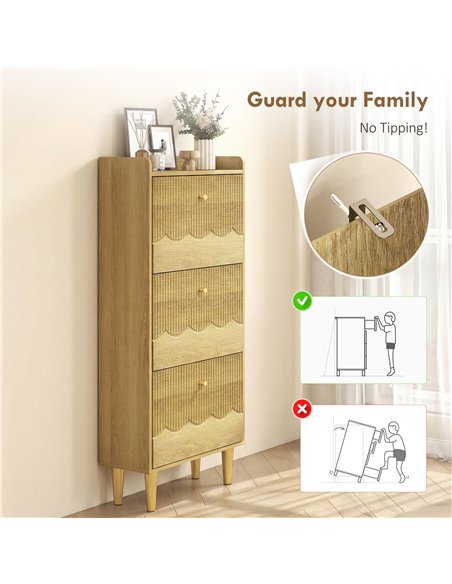 HOMCOM Narrow Shoe Cabinet, Modern Shoe Storage Cabinet with 3 Flip Drawers, Oak - pic 190830 | FastDaddyshop