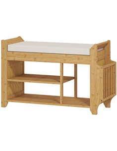 HOMCOM Shoe Bench 2-Tier Boot Section Entryway Storage Bench Cushioned Seat 80 x 30 x 50 cm Natural and Cream