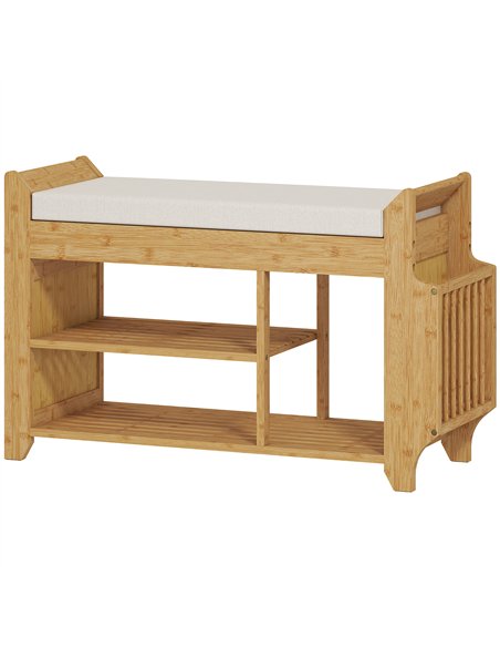 HOMCOM Shoe Bench 2-Tier Boot Section Entryway Storage Bench Cushioned Seat 80 x 30 x 50 cm Natural and Cream - pic 190831 | FastDaddyshop