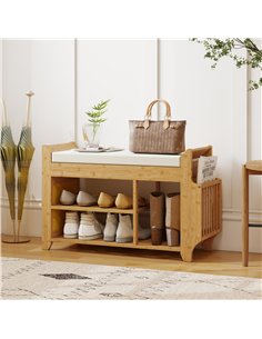 HOMCOM Shoe Bench 2-Tier Boot Section Entryway Storage Bench Cushioned Seat 80 x 30 x 50 cm Natural and Cream 2