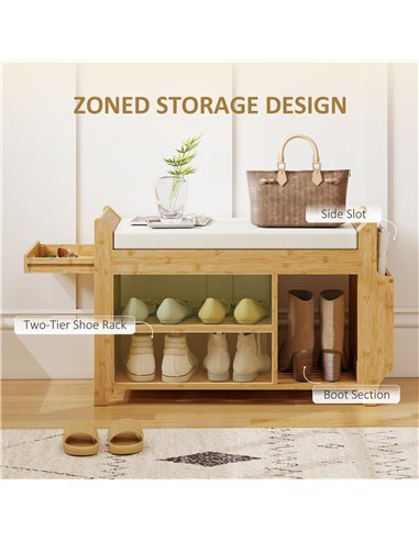 HOMCOM Shoe Bench 2-Tier Boot Section Entryway Storage Bench Cushioned Seat 80 x 30 x 50 cm Natural and Cream