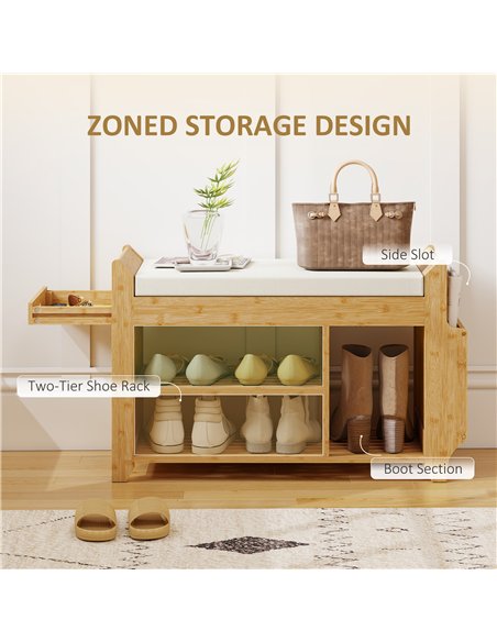 HOMCOM Shoe Bench 2-Tier Boot Section Entryway Storage Bench Cushioned Seat 80 x 30 x 50 cm Natural and Cream - pic 190834 | FastDaddyshop