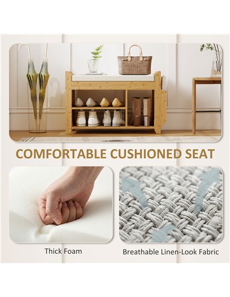 HOMCOM Shoe Bench 2-Tier Boot Section Entryway Storage Bench Cushioned Seat 80 x 30 x 50 cm Natural and Cream - pic 190836 | FastDaddyshop