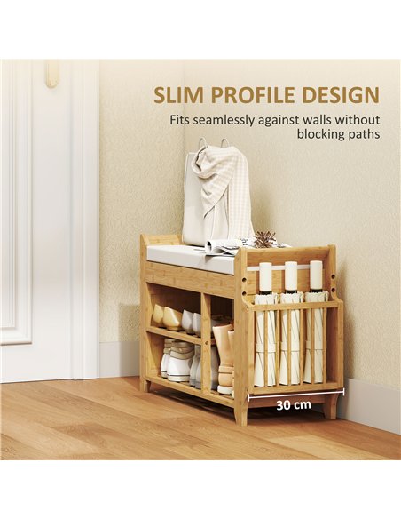 HOMCOM Shoe Bench 2-Tier Boot Section Entryway Storage Bench Cushioned Seat 80 x 30 x 50 cm Natural and Cream - pic 190837 | FastDaddyshop