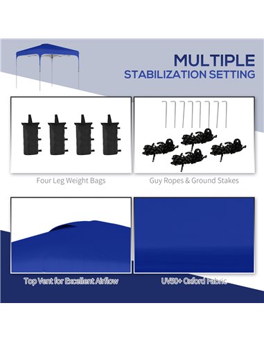 Outsunny 3x3M Pop Up Gazebo, with Carry Bag and 4 Leg Weight Bags, Blue