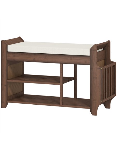 HOMCOM Shoe Bench 2-Tier Boot Section Entryway Storage Bench Cushioned Seat 80 x 30 x 50 cm Dark Brown and Cream - pic 190840 | FastDaddyshop