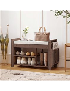 HOMCOM Shoe Bench 2-Tier Boot Section Entryway Storage Bench Cushioned Seat 80 x 30 x 50 cm Dark Brown and Cream 2