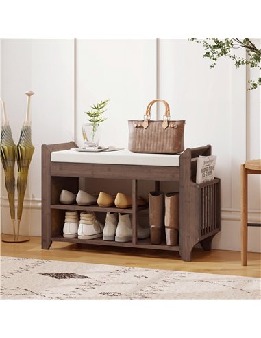 HOMCOM Shoe Bench 2-Tier Boot Section Entryway Storage Bench Cushioned Seat 80 x 30 x 50 cm Dark Brown and Cream