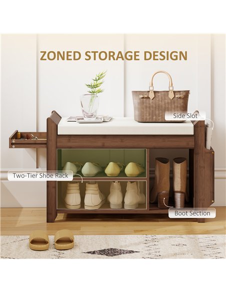 HOMCOM Shoe Bench 2-Tier Boot Section Entryway Storage Bench Cushioned Seat 80 x 30 x 50 cm Dark Brown and Cream - pic 190843 | FastDaddyshop