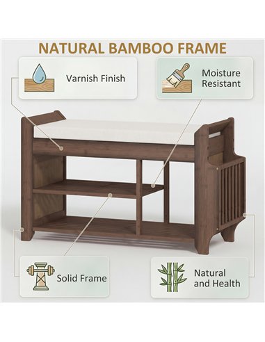 HOMCOM Shoe Bench 2-Tier Boot Section Entryway Storage Bench Cushioned Seat 80 x 30 x 50 cm Dark Brown and Cream