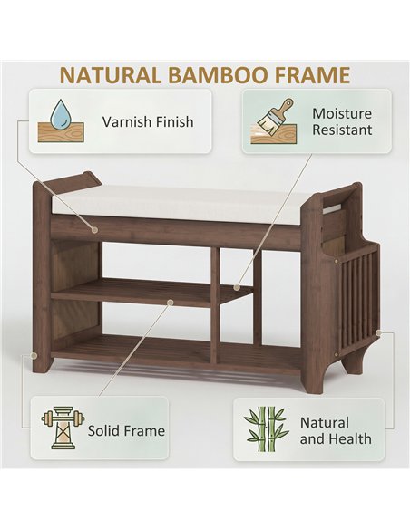 HOMCOM Shoe Bench 2-Tier Boot Section Entryway Storage Bench Cushioned Seat 80 x 30 x 50 cm Dark Brown and Cream - pic 190844 | FastDaddyshop